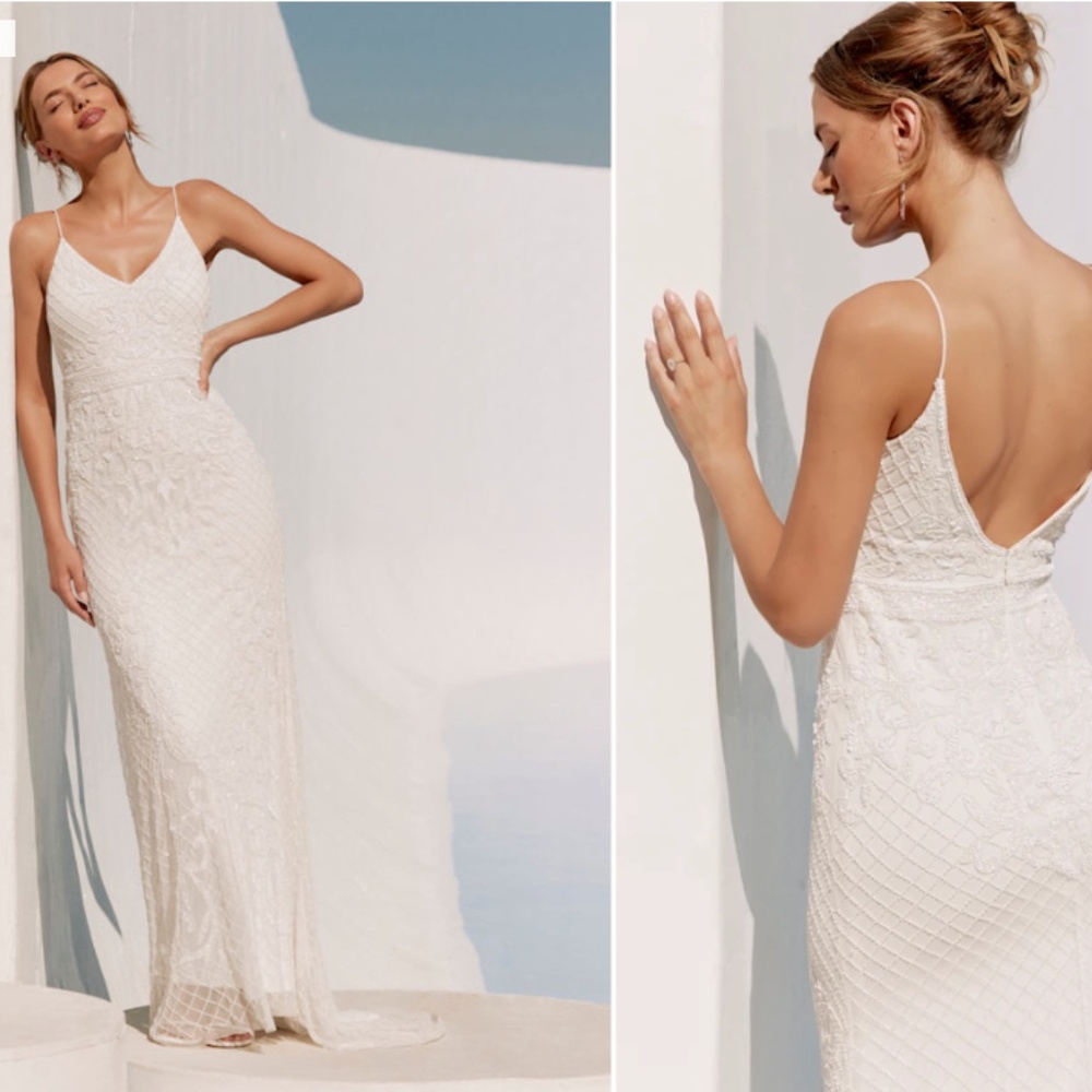 LULUS Bridal Wedding Elegant Sophisticated STUNNING Beaded Mermaid Gown NWOT